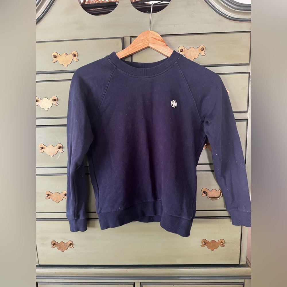 Tory Burch Sport Navy Blue Raglan Cotton Sweatshirt with Logo, XS